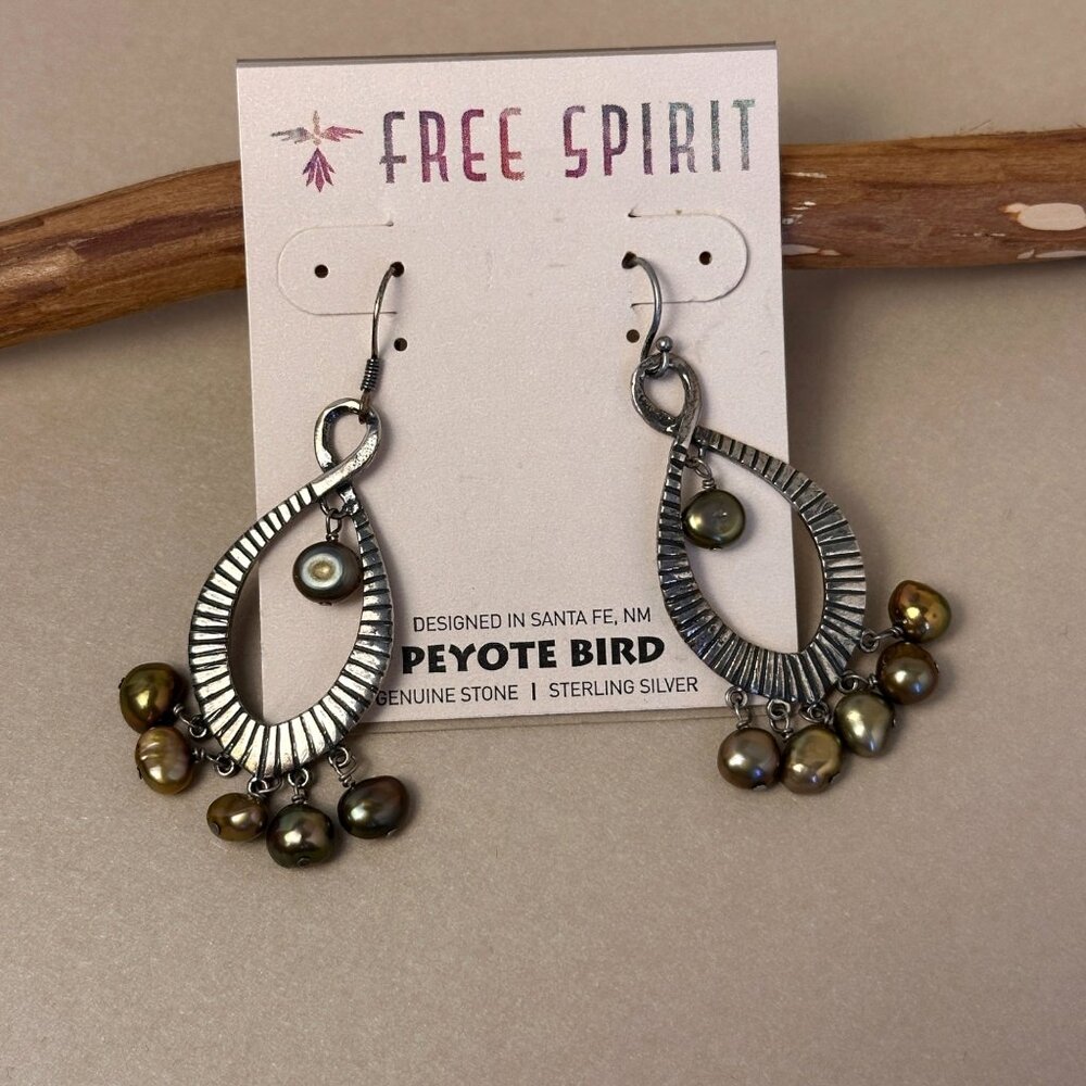 Peyote Bird Boho Teardrop Earrings Bronze Pearls Oxidized Silver NWT Signed - Picture 4 of 11